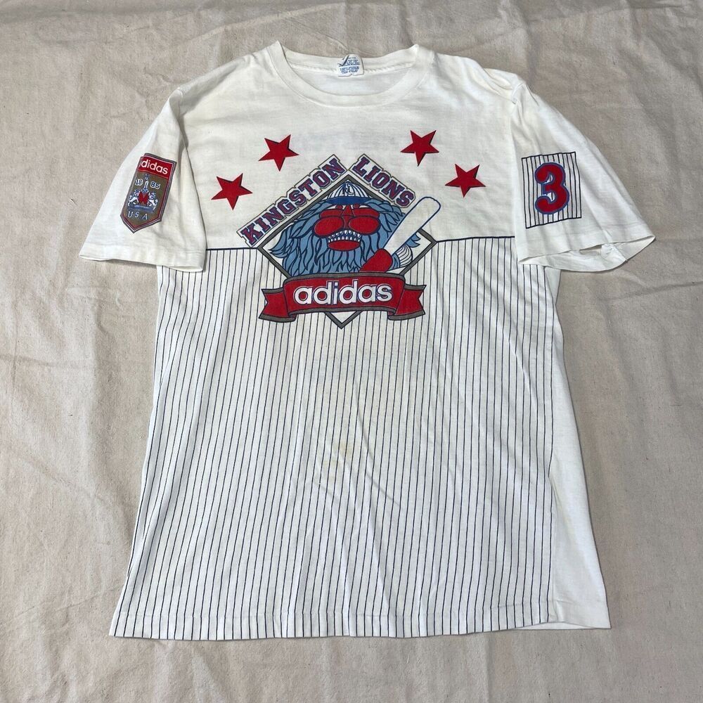 Vintage 80s Adidas Shirt Mens Extra Large XL White Kingston Lions Made in USA